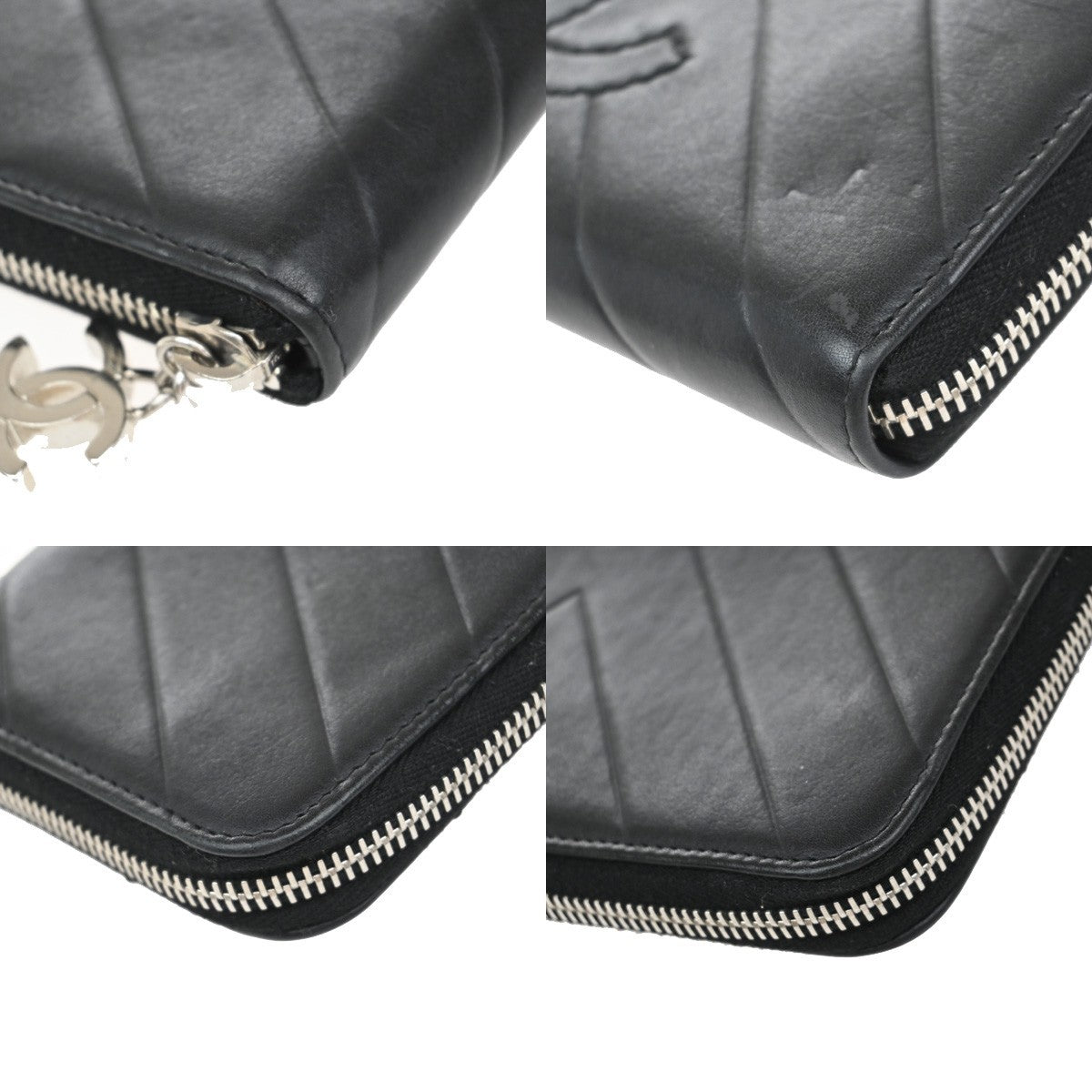 Chanel Cc Charm Zip Around Quilted Lambskin Black Leather Wallets Accessory (Pre-Owned)