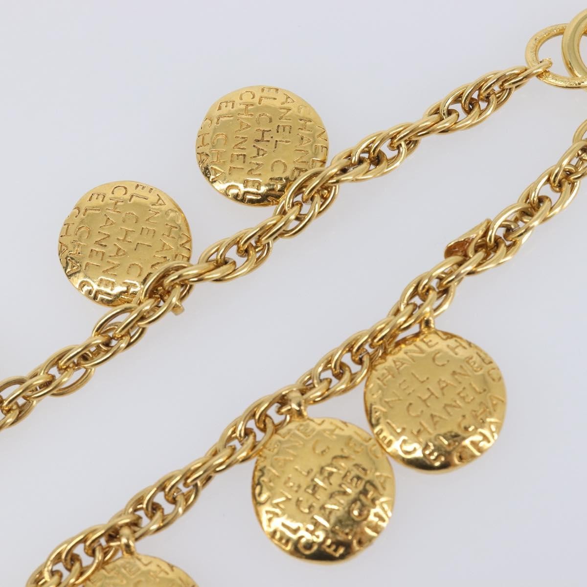 Chanel Vintage Diamond Coco Mademoiselle Long Metal Gold Metal Necklace Jewelry (Pre-Owned)