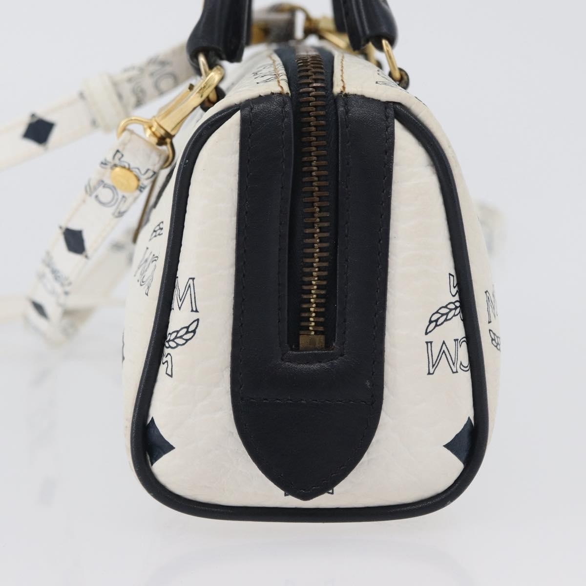 MCM Vicetos Logogram Boston White Leather Travel Bag Bag (Pre-Owned)