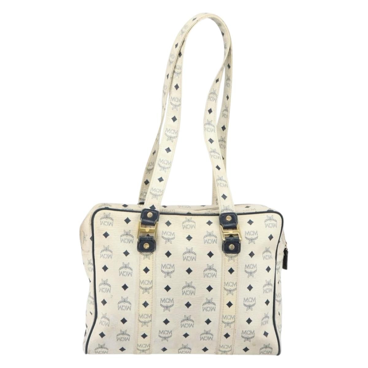 MCM Vintage Visetos Leather White Leather Tote Bag Bag (Pre-Owned)