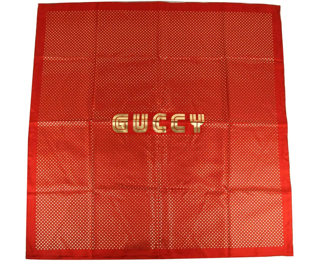 Silk Gold Star Print "GUCCY" Logo Scarf 6500