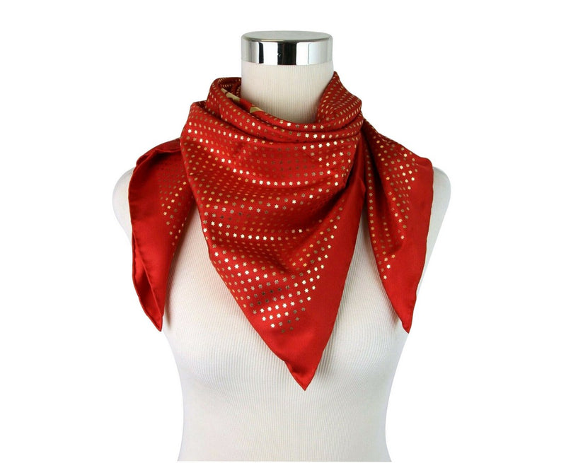 Gucci Women's Red Silk With Gold Star Print And "GUCCY" Logo Scarf 519591 6500