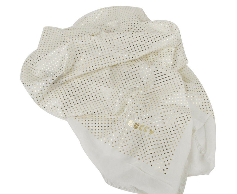Gucci Women's White Modal / Cashmere "GUCCY" Star Print Large Square Scarf 519687 9000