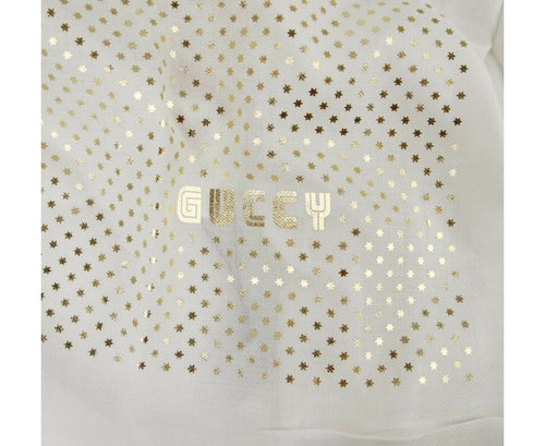 Gucci Women's White Modal / Cashmere "GUCCY" Star Print Large Square Scarf