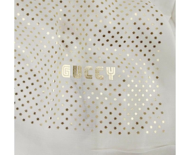 Gucci Women's White Modal / Cashmere "GUCCY" Star Print Large Square Scarf 519687 9000