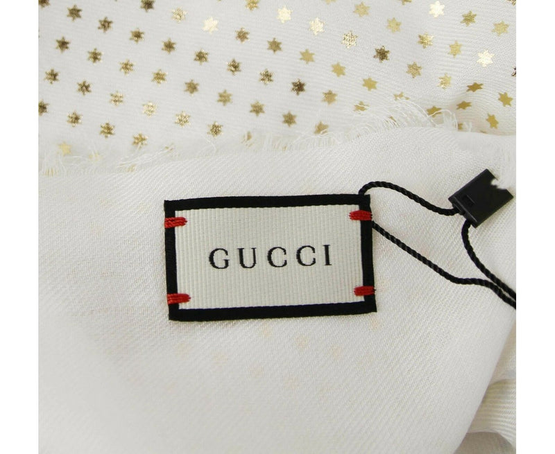 Gucci Women's White Modal / Cashmere "GUCCY" Star Print Large Square Scarf 519687 9000