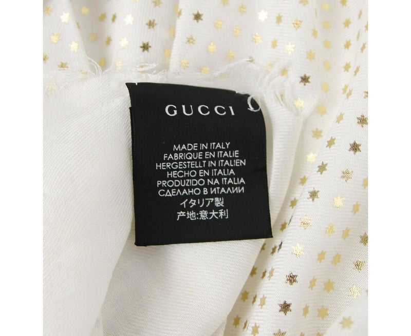 Gucci Women's White Modal / Cashmere "GUCCY" Star Print Large Square Scarf 519687 9000