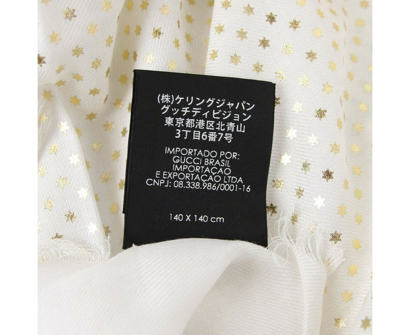 Gucci Women's White Modal / Cashmere "GUCCY" Star Print Large Square Scarf 519687 9000