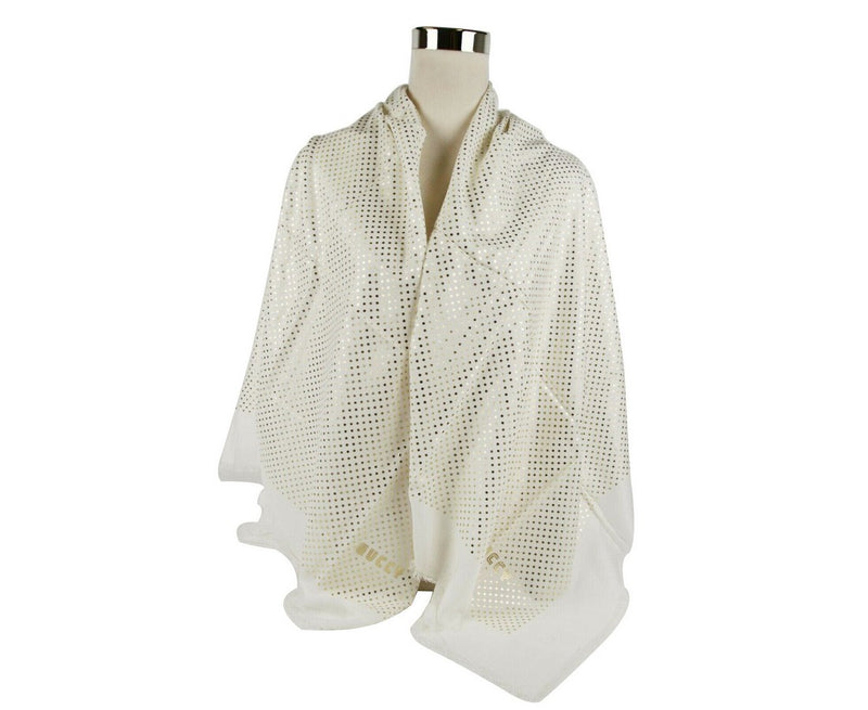 Gucci Women's White Modal / Cashmere "GUCCY" Star Print Large Square Scarf 519687 9000