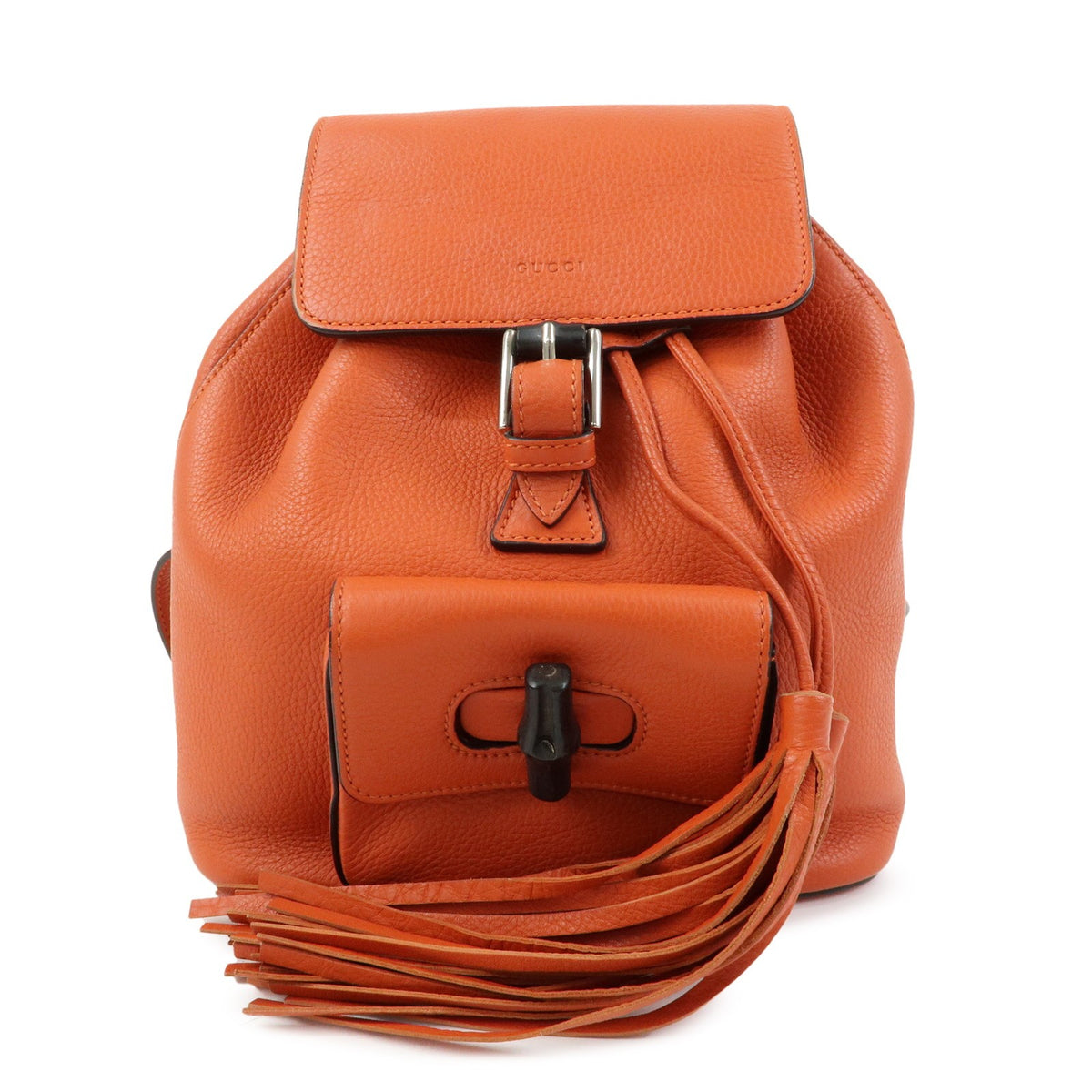 Gucci Bamboo Tassel Leather Orange Leather Backpack Bag (Pre-Owned)