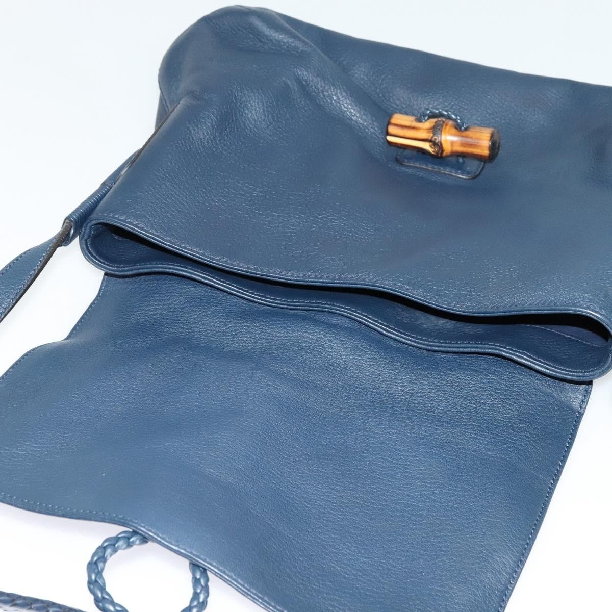 Gucci Hip Bamboo Flap Leather Blue Leather Handbag (Pre-Owned)