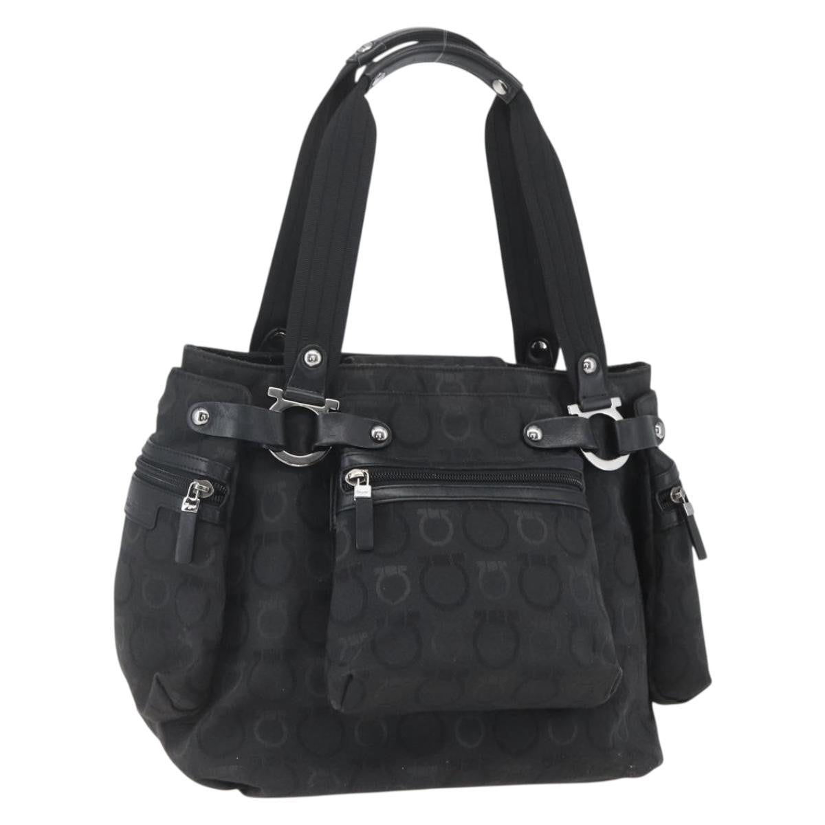 Salvatore Ferragamo Gancini Tote Nylon Black Nylon Tote Bag Bag (Pre-Owned)
