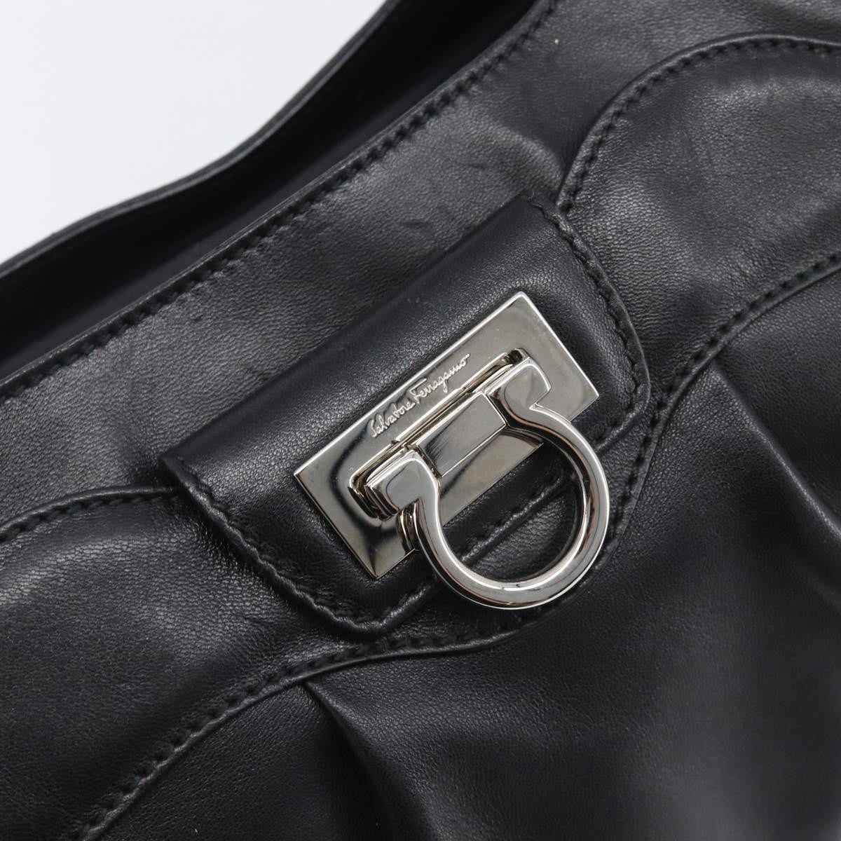 Salvatore Ferragamo Gancini Leather Black Leather Handbag (Pre-Owned)