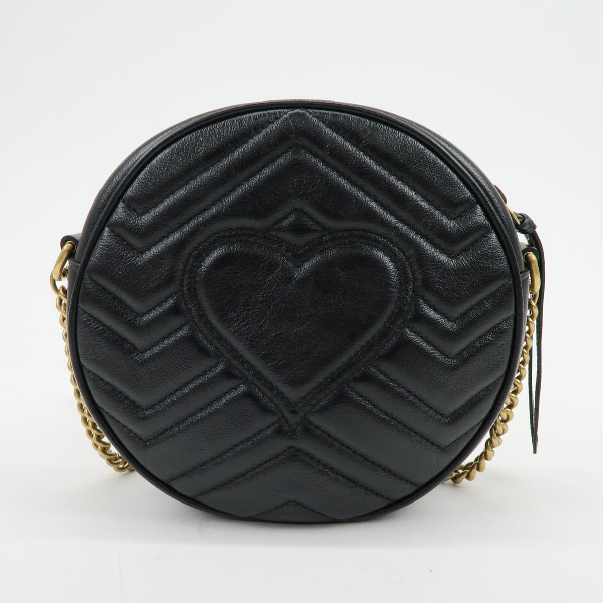 Gucci Gg Marmont Round Matelasse Leather Black Leather Shoulder Bag Bag (Pre-Owned)