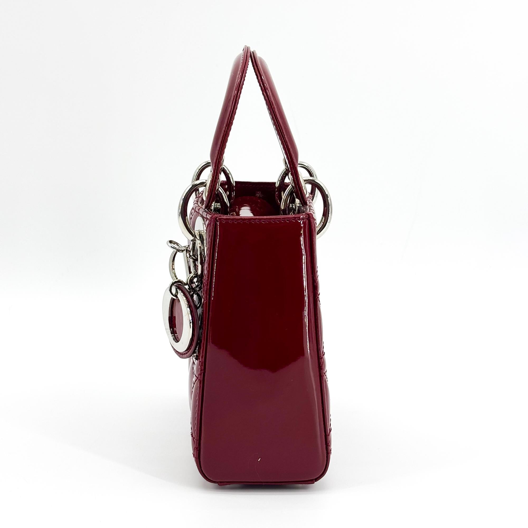 Christian Dior Lady Dior Patent Red Patent_Leather Handbag (Pre-Owned)