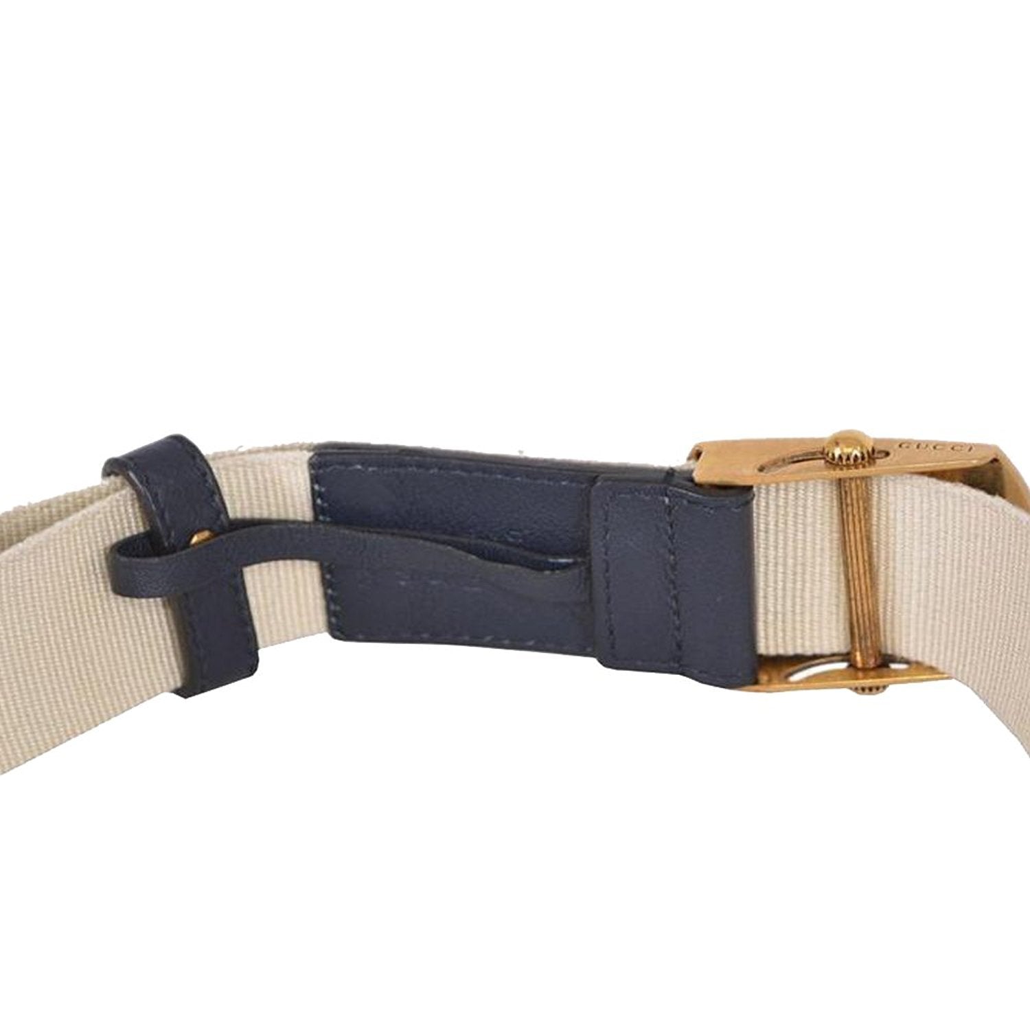 Gucci Men's Navy / White Fabric Brass Anchor Buckle Striped Belt (90 / 36)