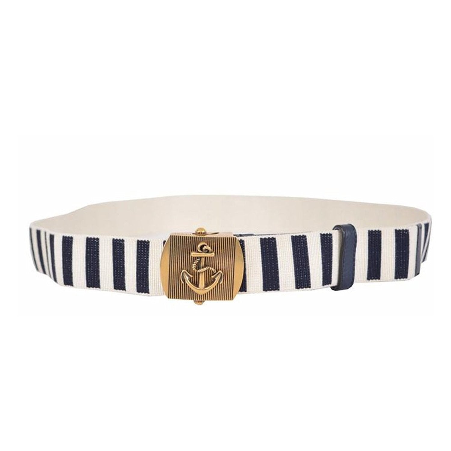 Navy Fabric Brass Anchor Buckle Striped Belt