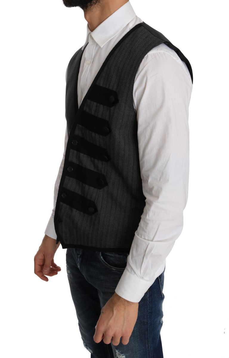 Dolce & Gabbana Gray Wool Patterned Slim Men's Vest