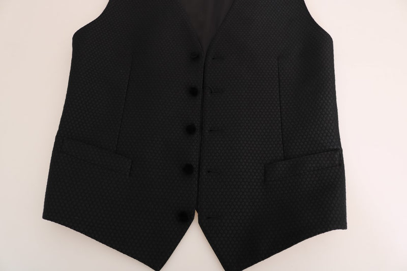Dolce & Gabbana Elegant Polka Dot Black Dress Men's Vest