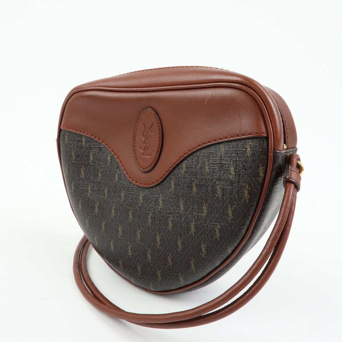 Saint Laurent Le Monogramme Coeur Monogram All Over Coated Canvas And Leather Brown Canvas Handbag (Pre-Owned)