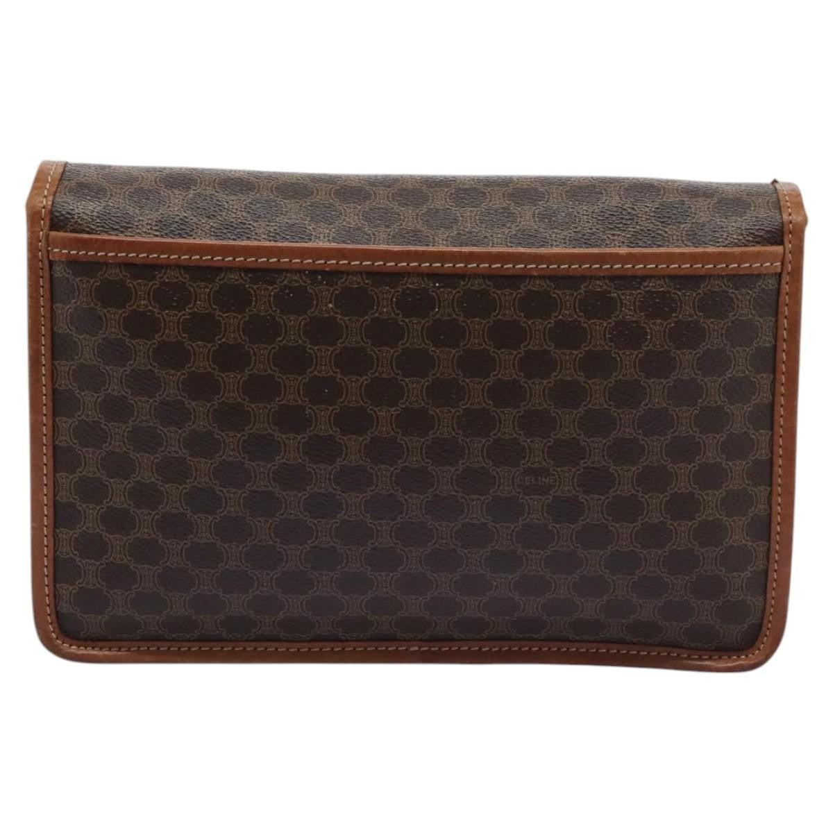 Celine Vintage Macadam Circle Logo Canvas And Leather Brown Canvas Shoulder Bag Bag (Pre-Owned)