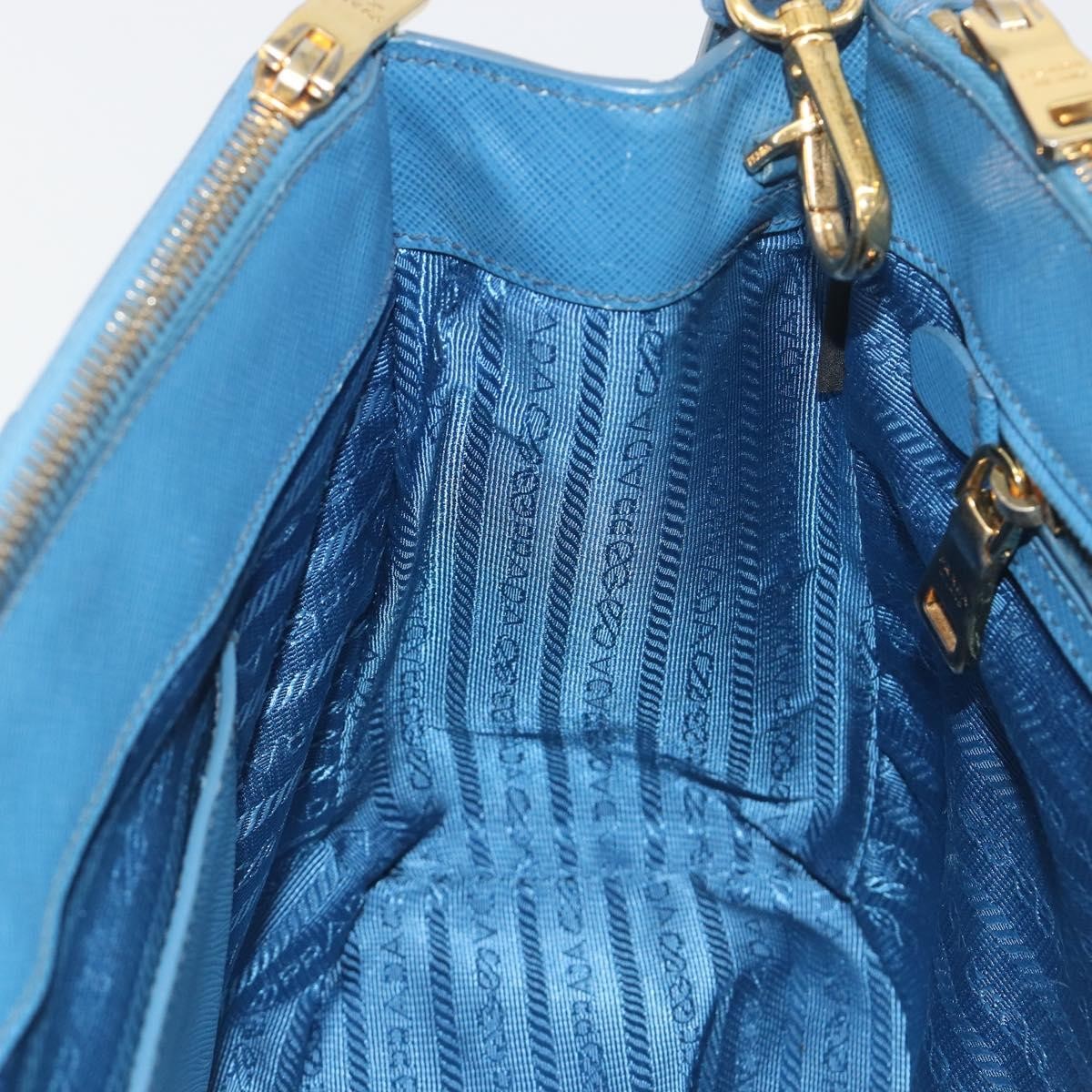 Prada Double Zip Lux Tote Saffiano Leather Blue Leather Handbag (Pre-Owned)