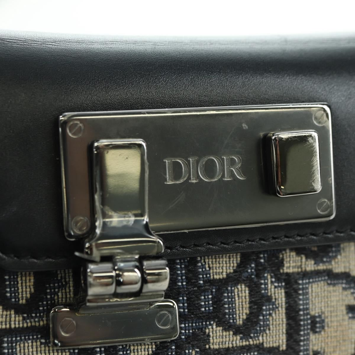 Christian Dior Clasp Lock Messenger Oblique Canvas And Leather Navy Canvas Clutche & Pouche Bag (Pre-Owned)