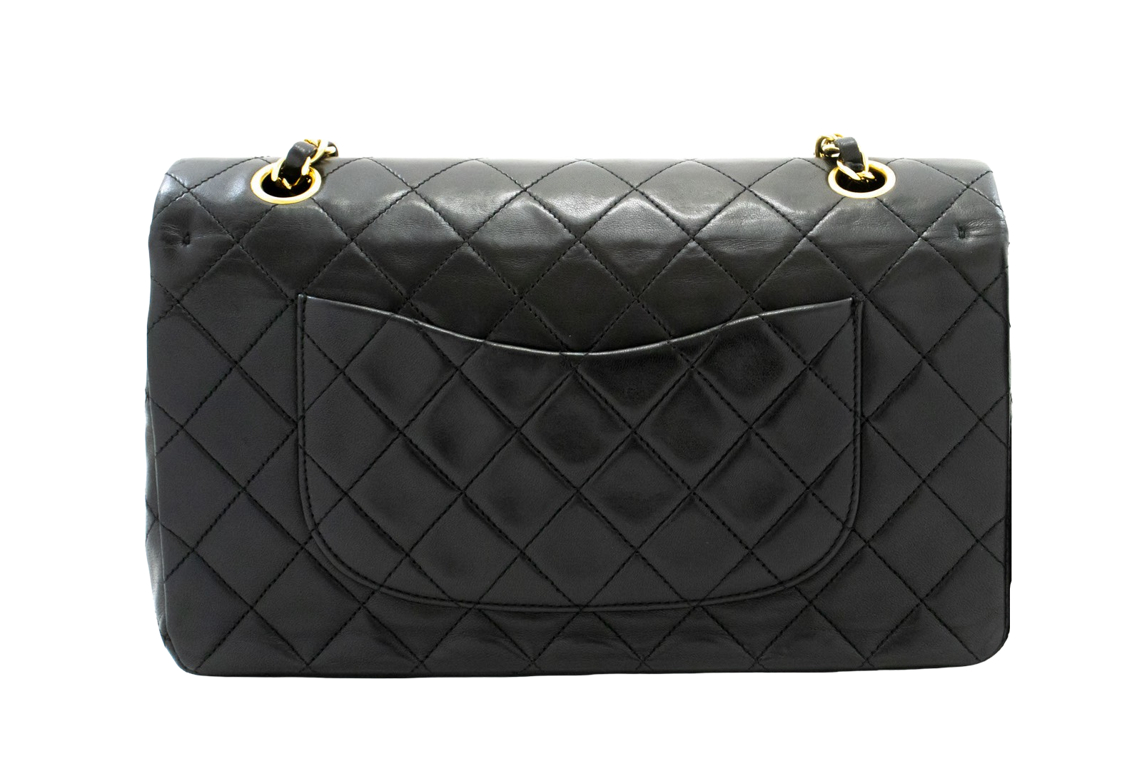 Chanel Classic Flap Lambskin Black Leather Crossbody Bag Bag (Pre-Owned)