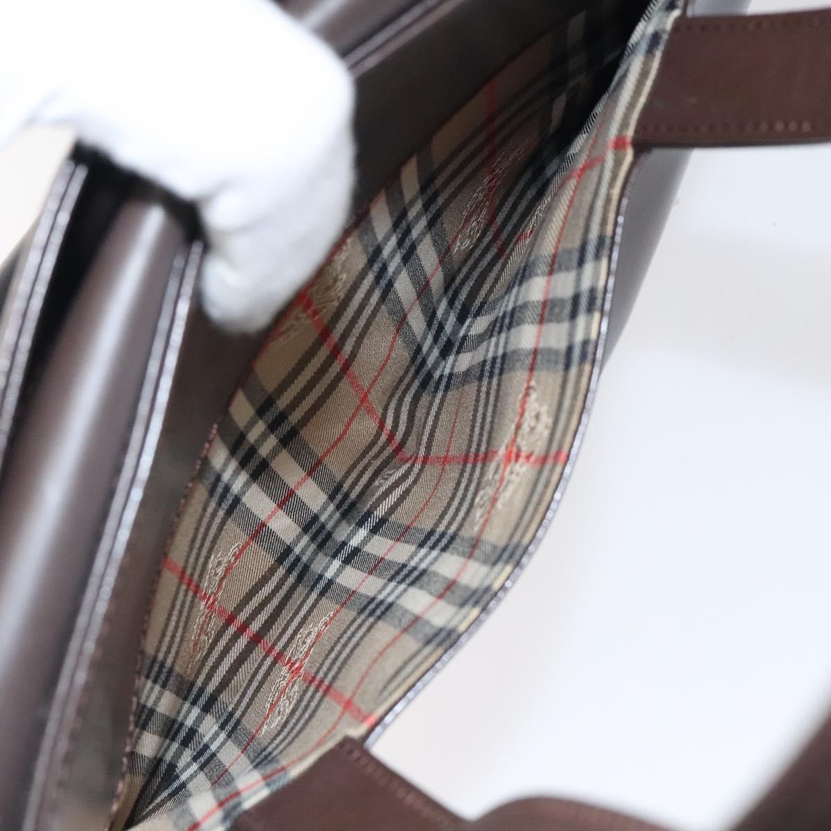 Burberry Nova Check Leather Brown Leather Handbag (Pre-Owned)