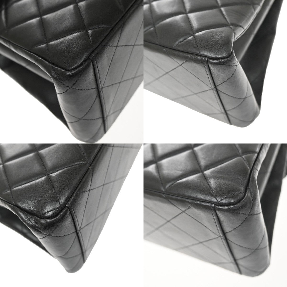 Chanel Vintage Cc Square Flap Quilted Lambskin Black Leather Shoulder Bag Bag (Pre-Owned)
