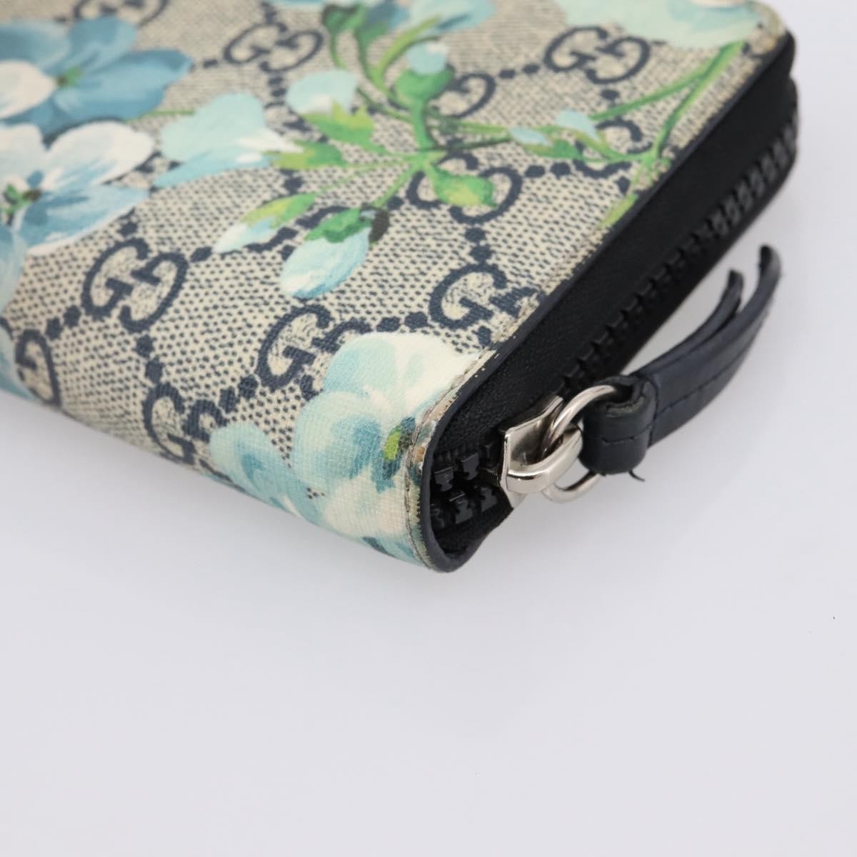 Gucci Zip Around Blooms Print Gg Coated Canvas Blue Pvc Wallets Accessory (Pre-Owned)