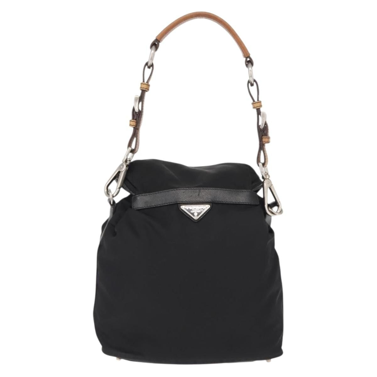 Prada Double Pocket Drawstring Tessuto Black Nylon Shoulder Bag Bag (Pre-Owned)