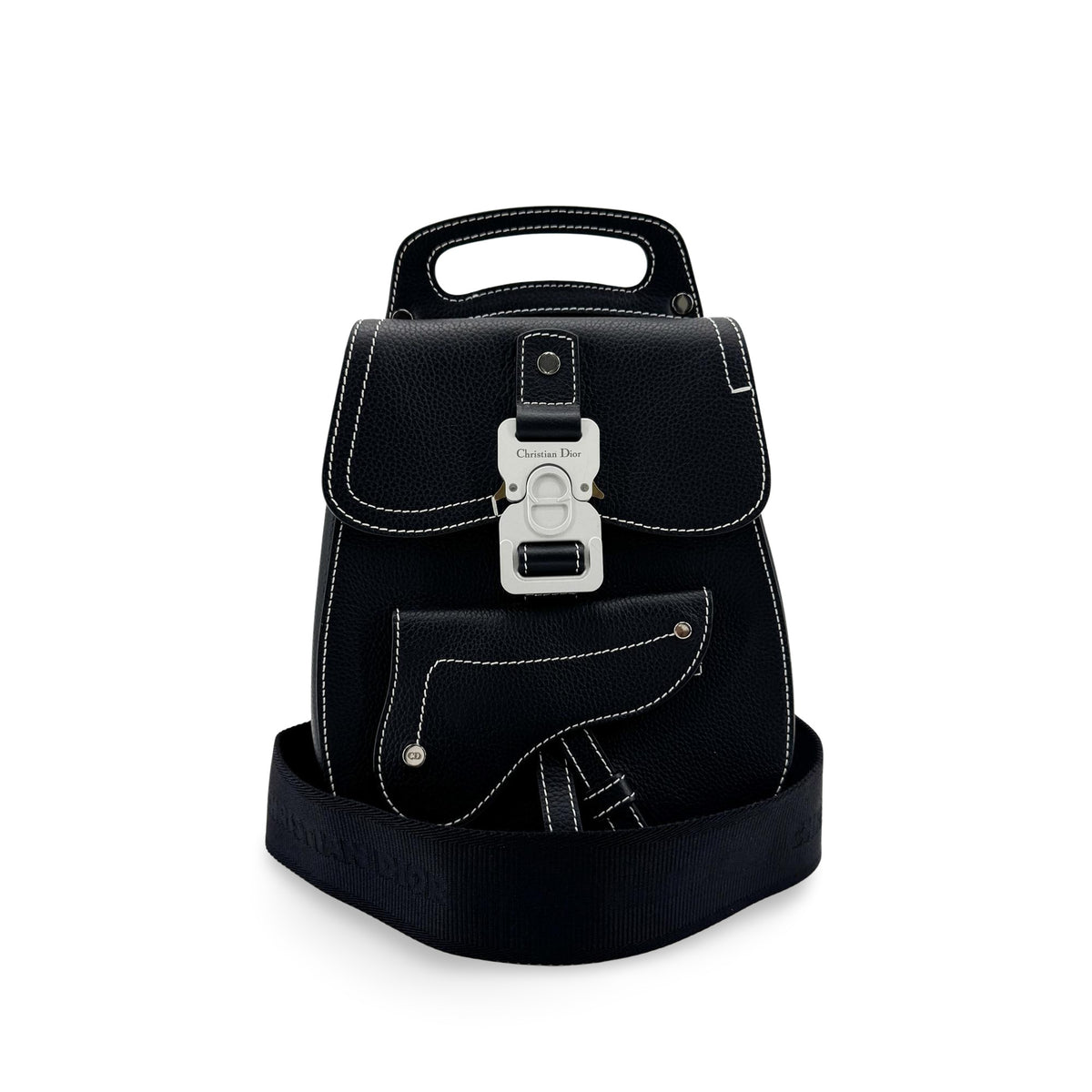 Christian Dior Saddle Leather Black Calfskin Backpack Bag (Pre-Owned)