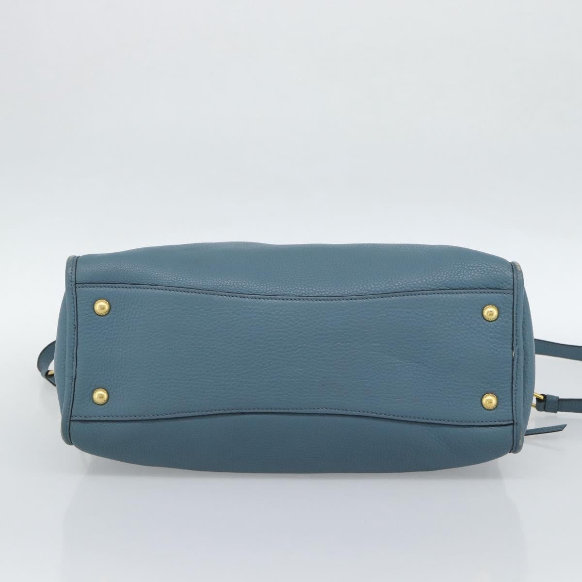 Prada Front Zip Convertible Satchel Vitello Phenix Blue Leather Handbag (Pre-Owned)