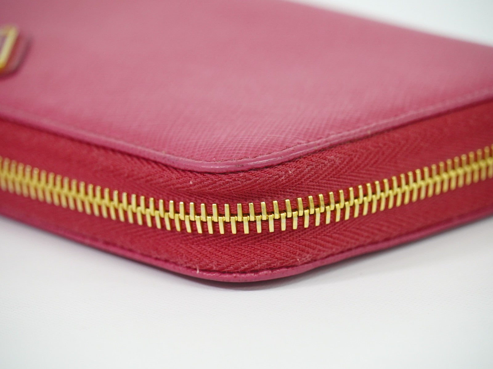 Prada Zip Around Tab Saffiano Leather Pink Leather Wallets Accessory (Pre-Owned)