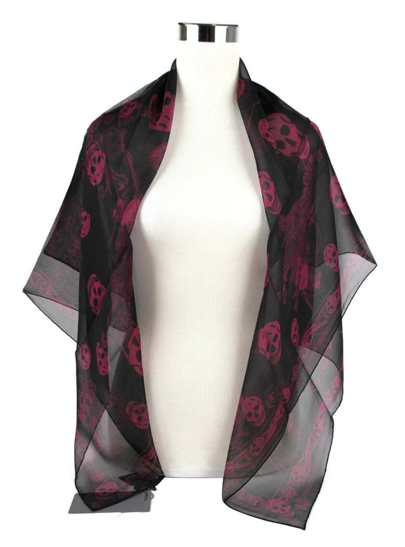 Alexander McQueen Women's Black / Light Purple Multiskull Print Silk Scarf 528571 1071