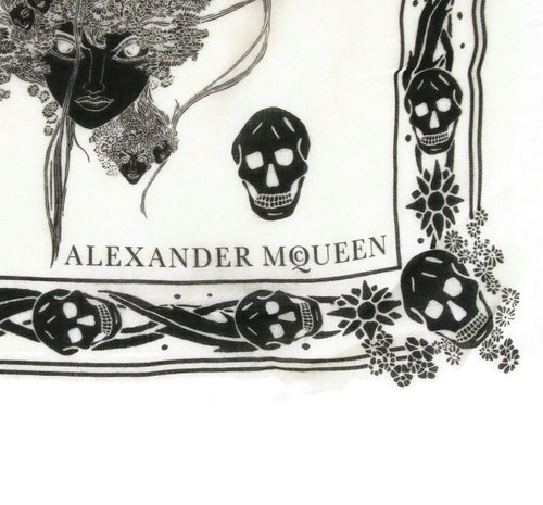 Alexander McQueen Women's Ivory / Black Modal / Wool Scarf Ophelia Skull Print 528571 9260