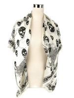 Alexander McQueen Women's Ivory / Black Modal / Wool Scarf Ophelia Skull Print 528571 9260