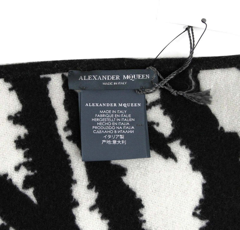Alexander McQueen Women's Black / Ivory Wool / Silk MQ London Print Scarf 528844 1078