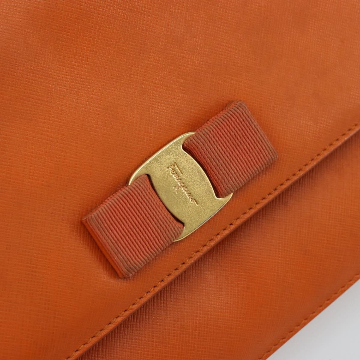 Salvatore Ferragamo Vara Bow Chain Clutch Leather Orange Leather Shoulder Bag Bag (Pre-Owned)