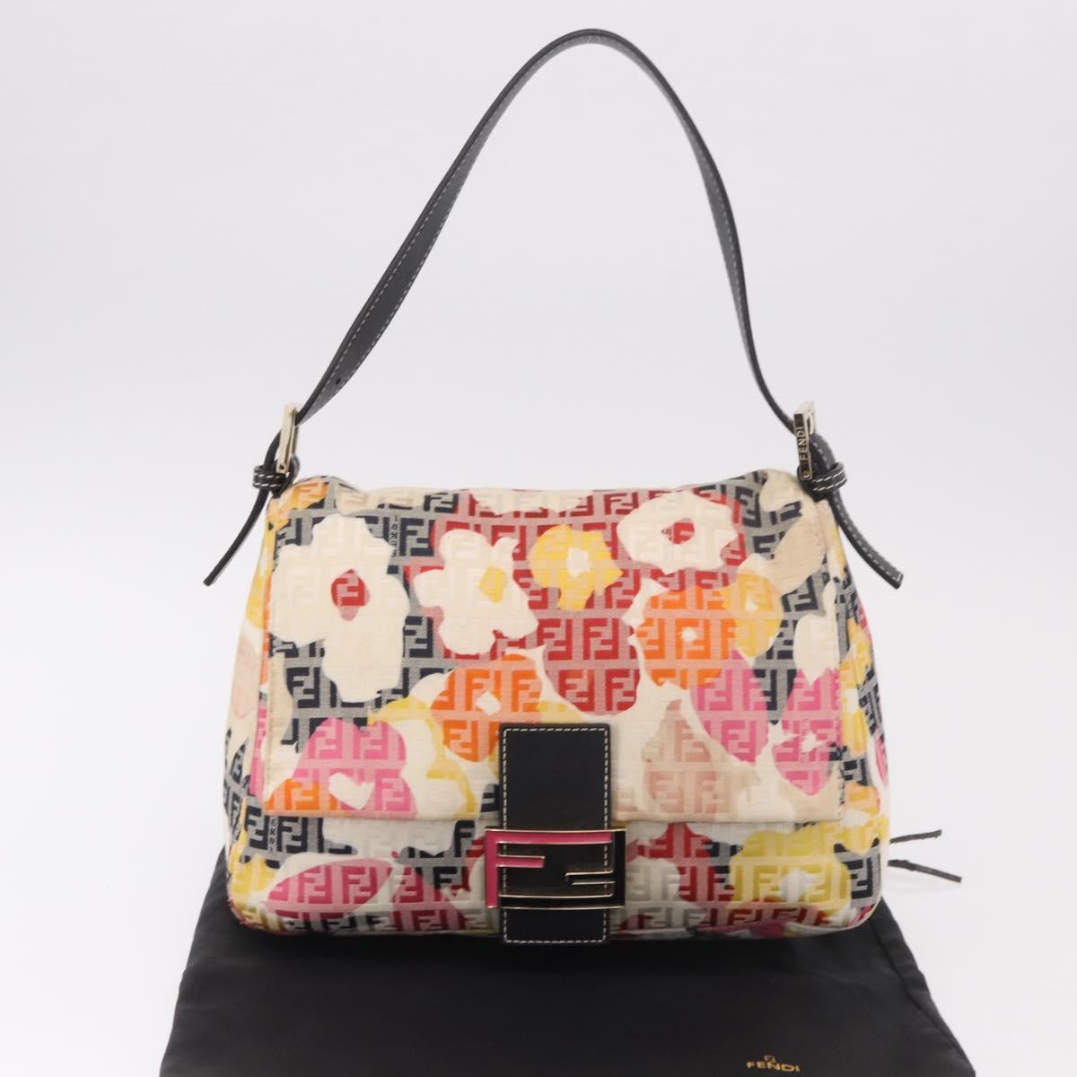 Fendi Mamma Baguette Zucca Jacquard Velvet Multicolour Canvas Shoulder Bag Bag (Pre-Owned)
