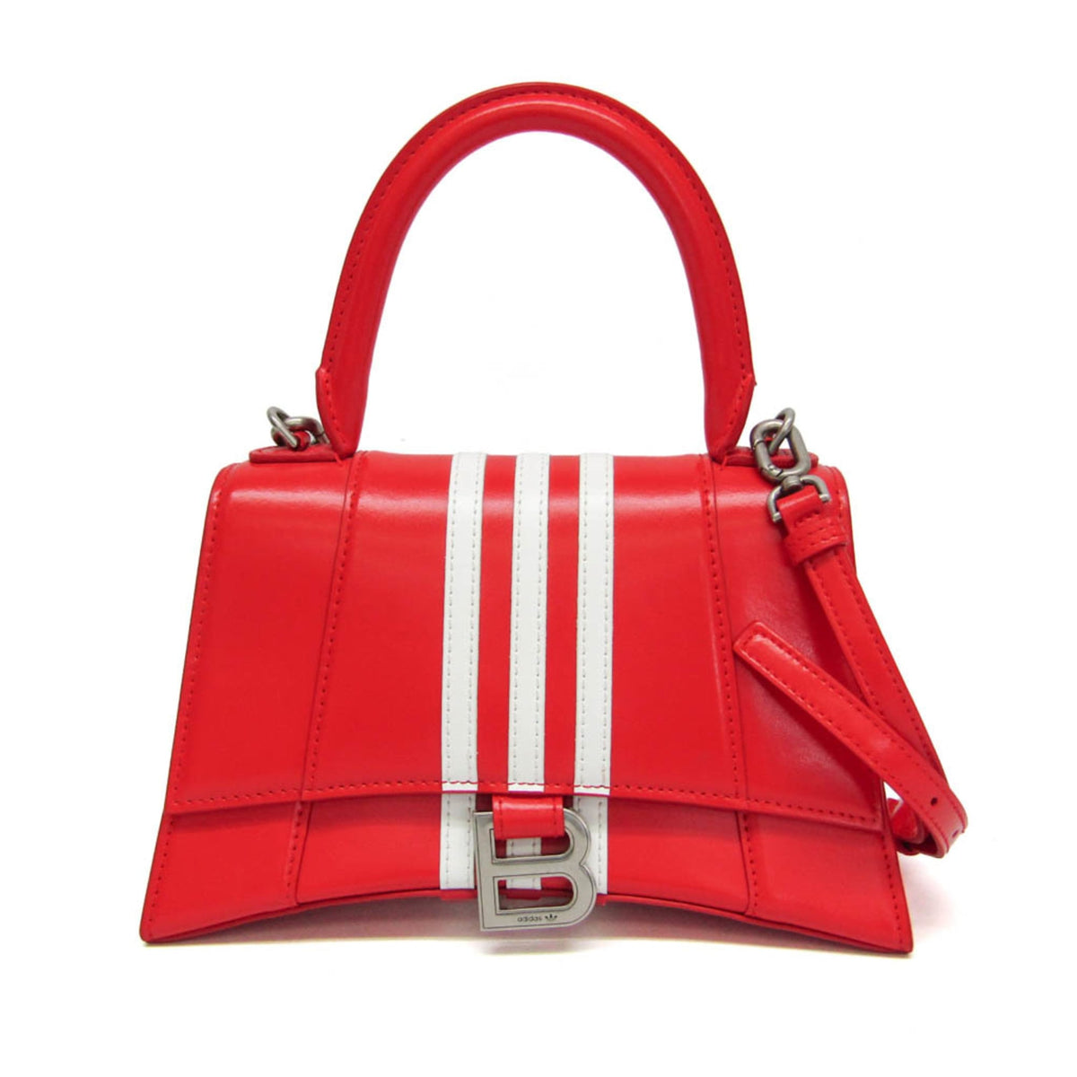 Balenciaga X Adidas Hourglass Top Handle Leather Red Leather Handbag (Pre-Owned)