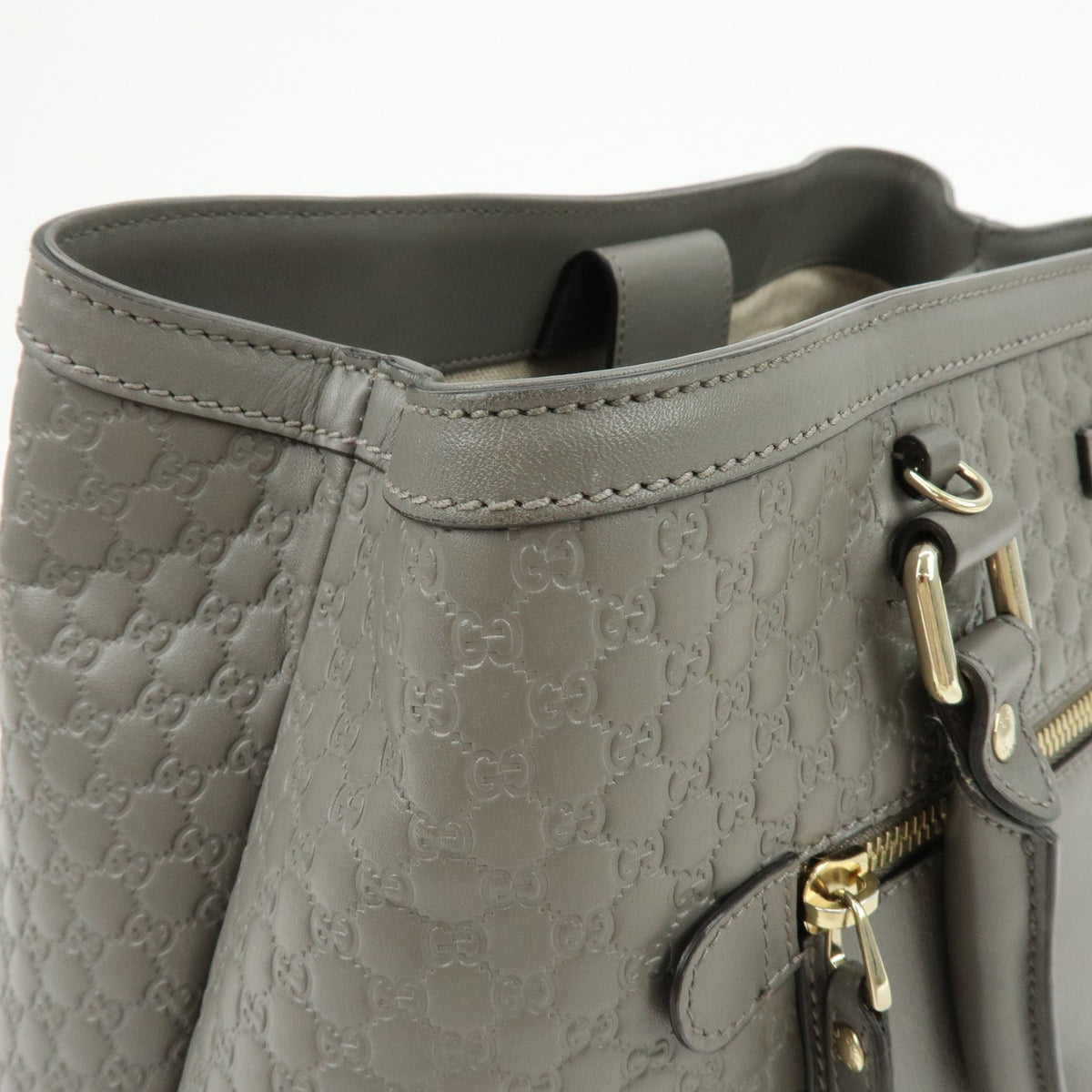 Gucci Zip Pocket Soft Microguccissima Leather Gray Leather Tote Bag Bag (Pre-Owned)