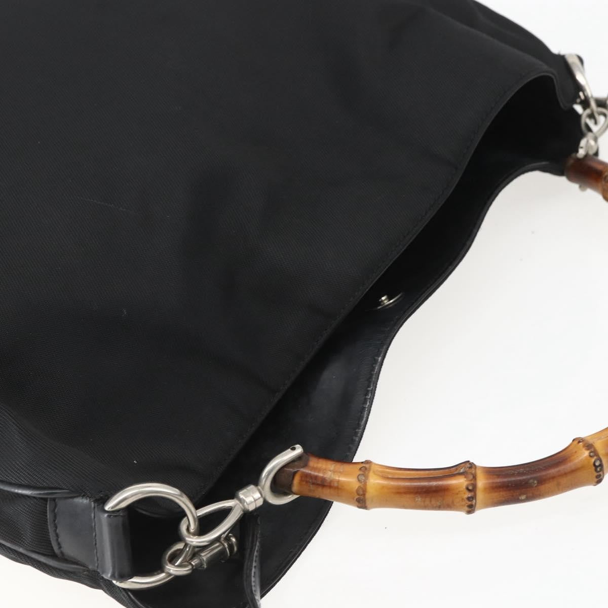Gucci Vintage Bamboo Handle Open Hobo Nylon Black Nylon Handbag (Pre-Owned)