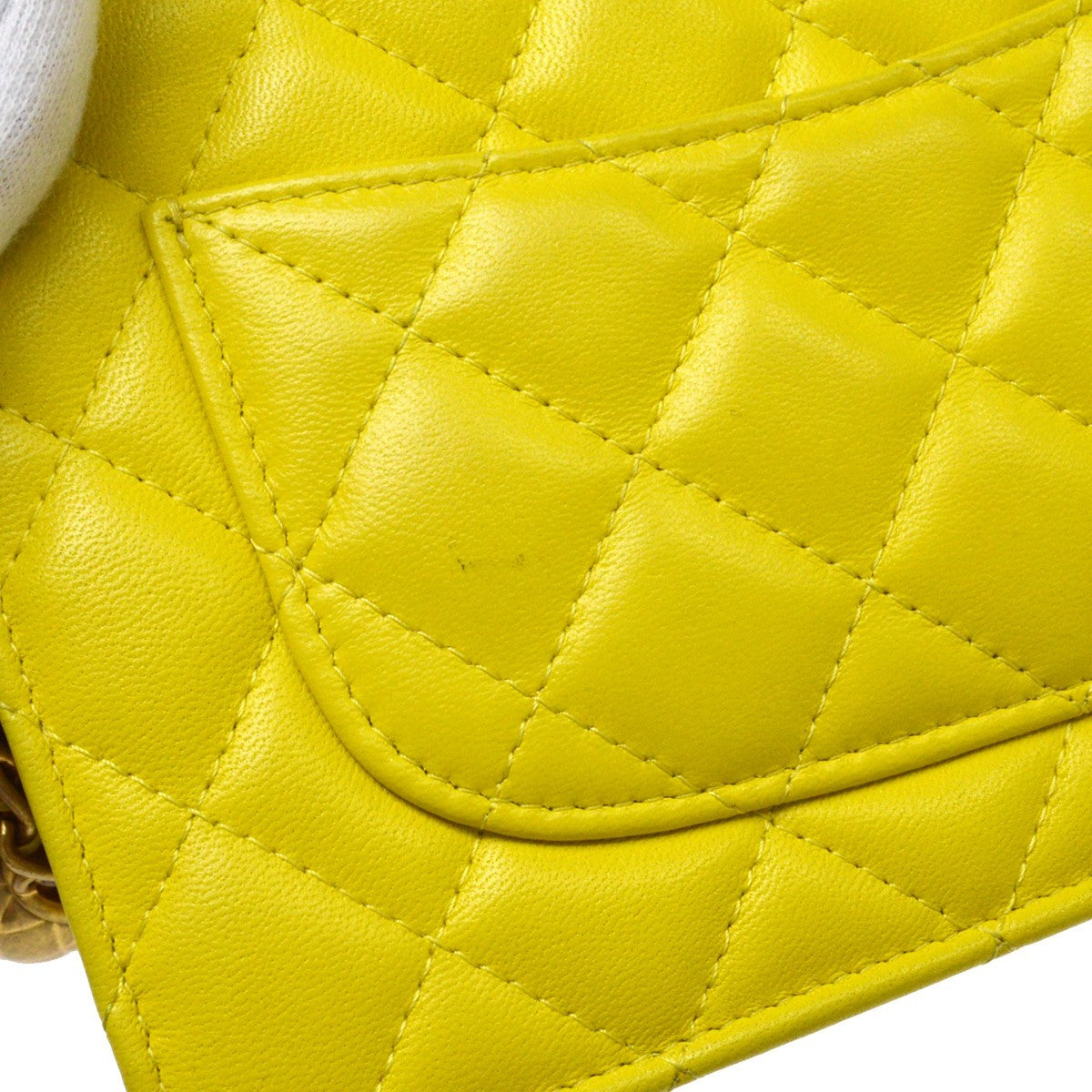 Chanel Pearl Crush Wallet On Chain Quilted Lambskin Yellow Leather Shoulder Bag Bag (Pre-Owned)