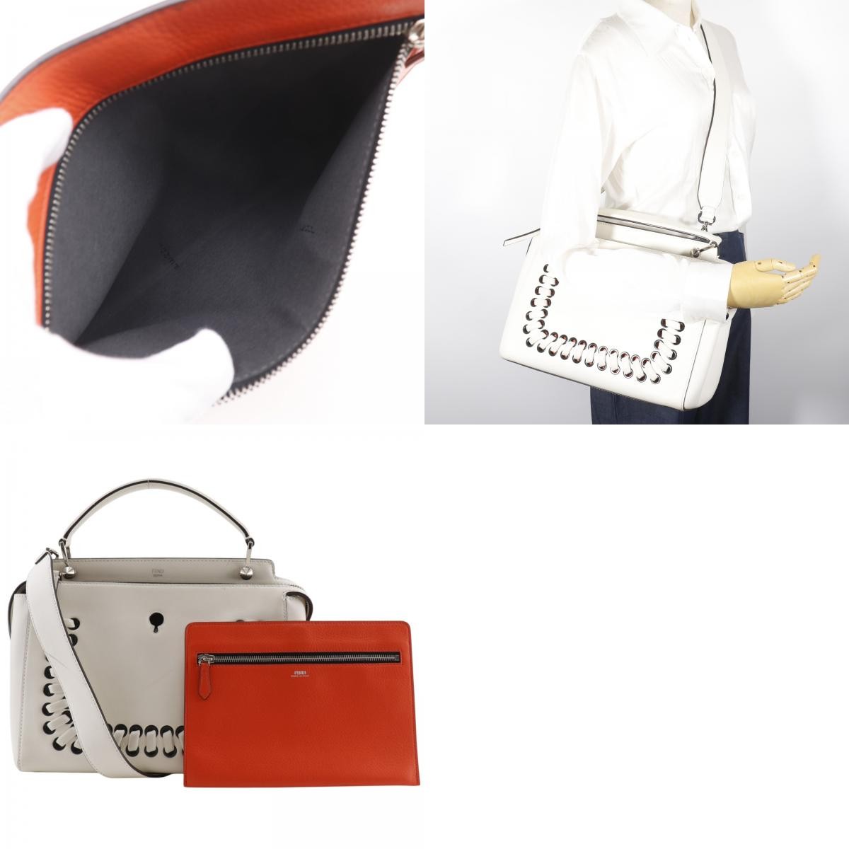 Fendi Dotcom Convertible Satchel Whipstitch Leather White Leather Handbag (Pre-Owned)