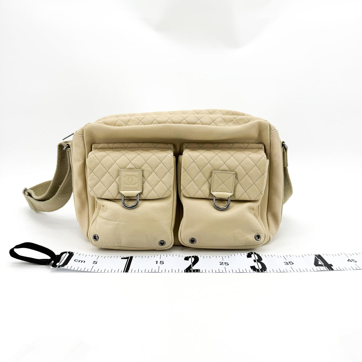 Chanel Sport Line Double Pocket Zip Messenger Leather Beige Leather Crossbody Bag Bag (Pre-Owned)