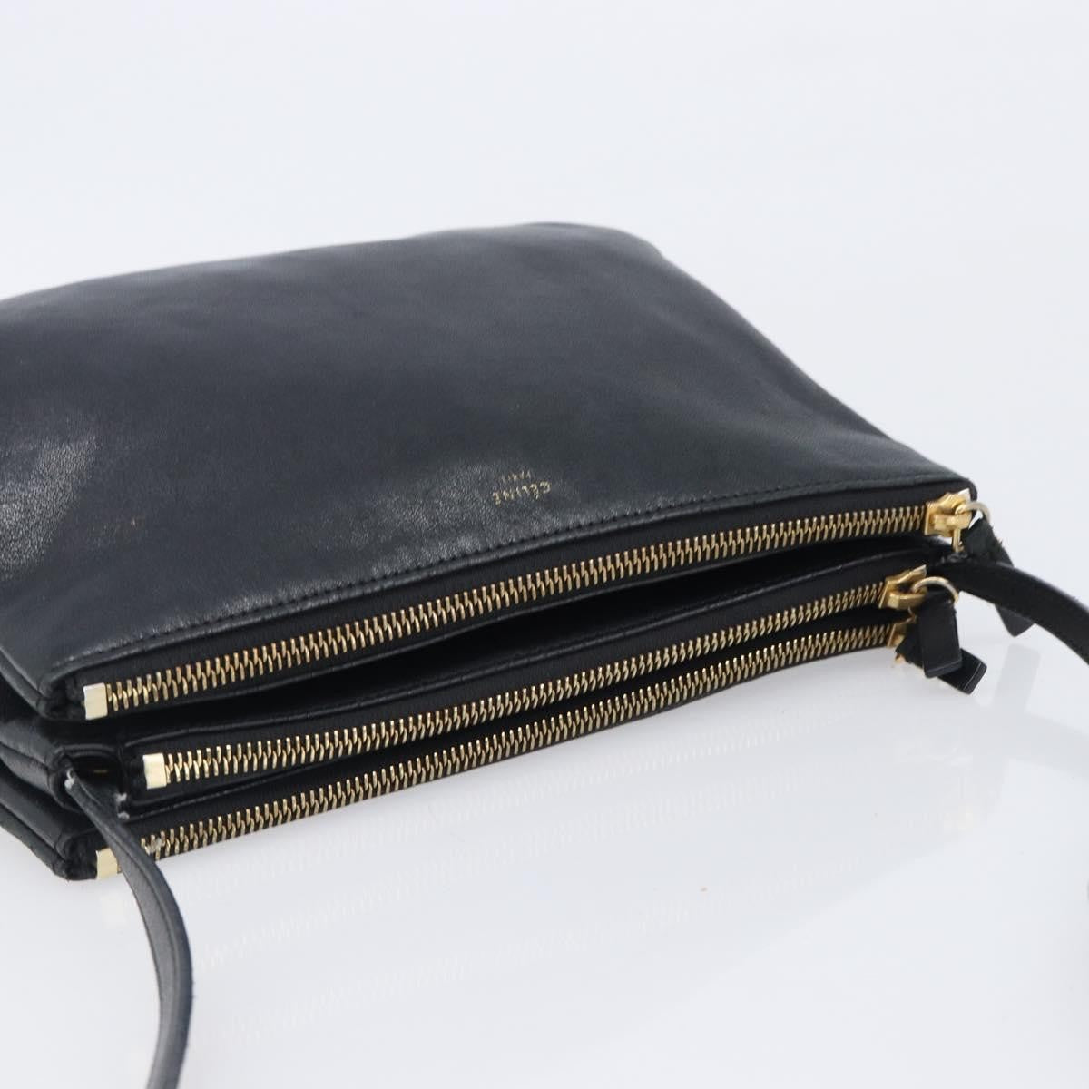 Celine Trio Leather Black Leather Crossbody Bag Bag (Pre-Owned)