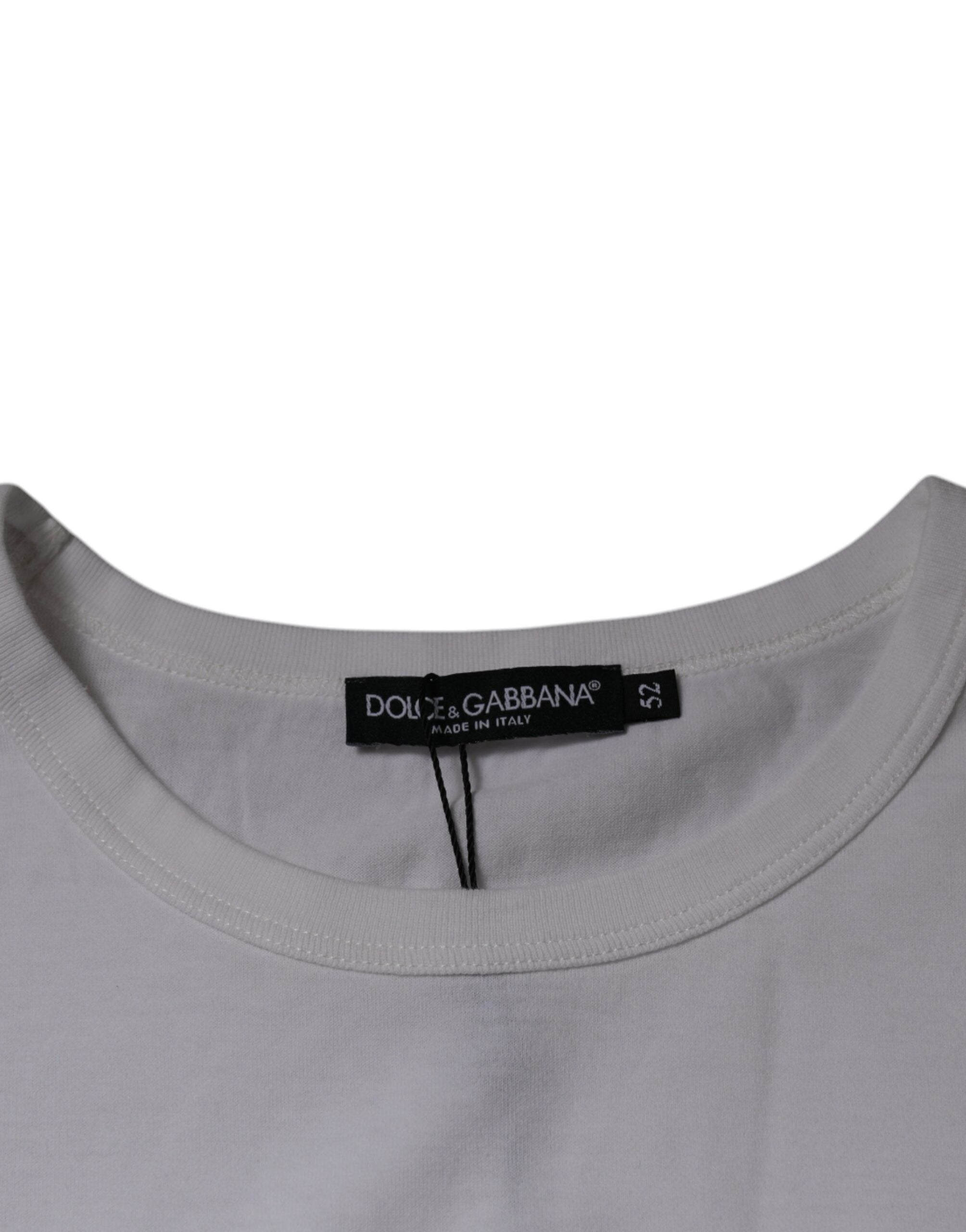 Dolce & Gabbana White Logo Embossed Cotton Crewneck Men's T-shirt (Pre-Owned)