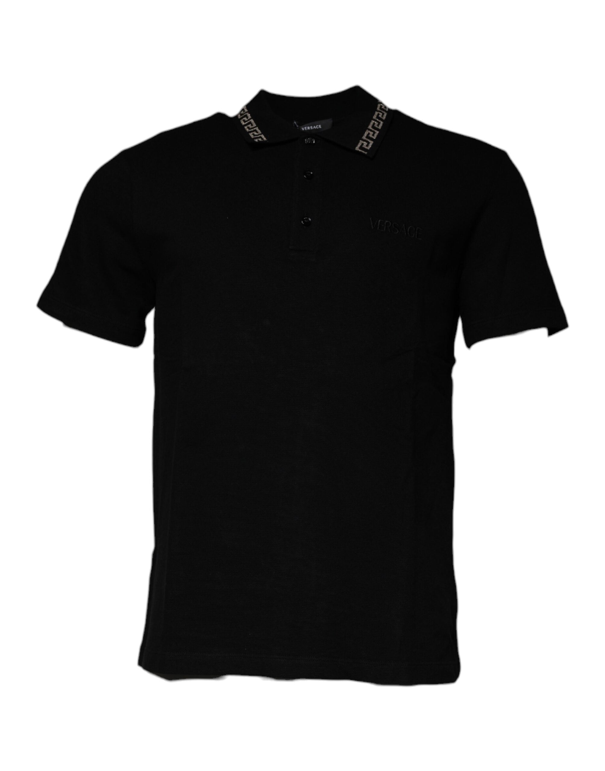 Versace Black Viscose Collared Polo Short Sleeves Men's T-shirt